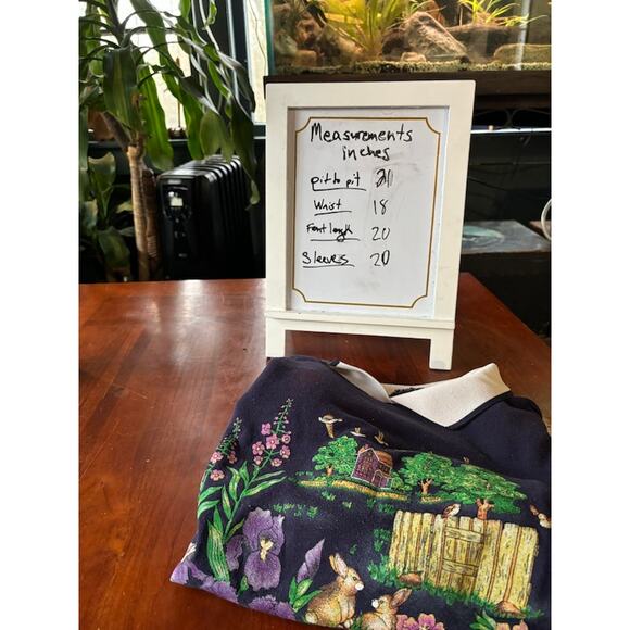 Vintage VTG Bunny Buddies sweatshirt navy blue with white attached collar sz L - Picture 5 of 5